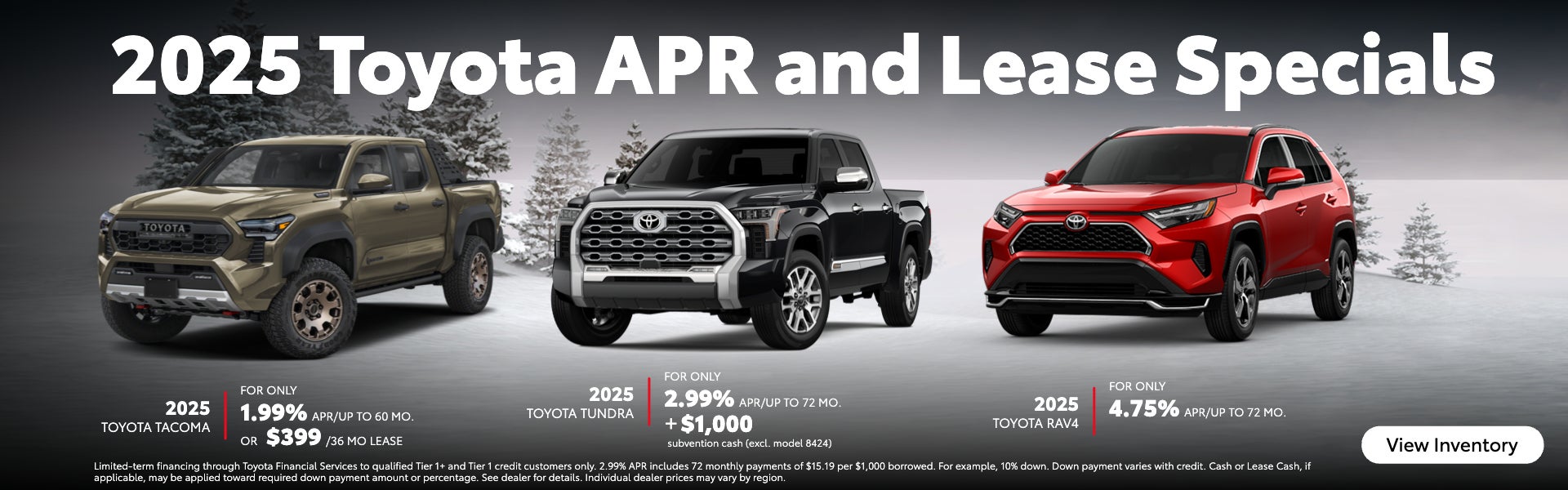 2025 Toyota APR and Lease Specials